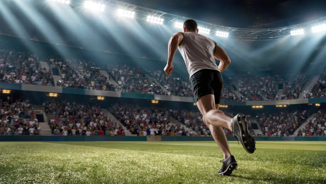 Running back bursting into the open field looking back over his shoulder