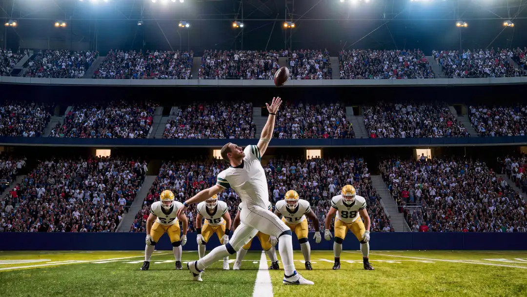 Quarterback stepping into a deep throw from a clean pocket