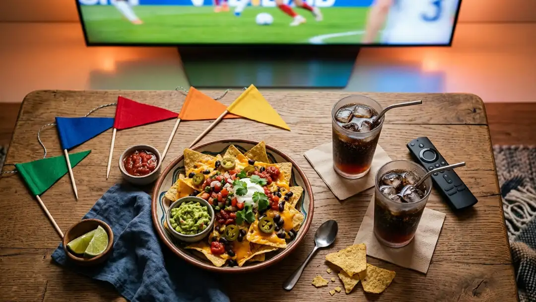 Coffee table set for a soccer watch party